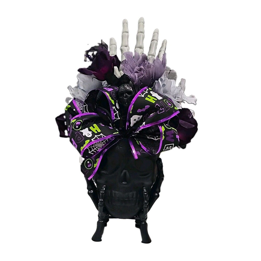 Halloween Artificial Rose Flower Arrangement Skull Centerpiece Black